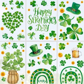 St Patricks Day Decoration Window Clings for Glass Window Shamrock Window Cling Lucky 4 Leaf Clover St Pattys Day Stickers Irish Holiday Green Spring Window Decal Home Office Classroom Party