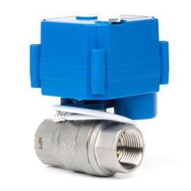 U.S. Solid Motorized Ball Valve with Manual Function - 3/4" NSF Certified 304SS, Full Port, 85-265V AC, 2-wire Automatic Return, Normally Closed