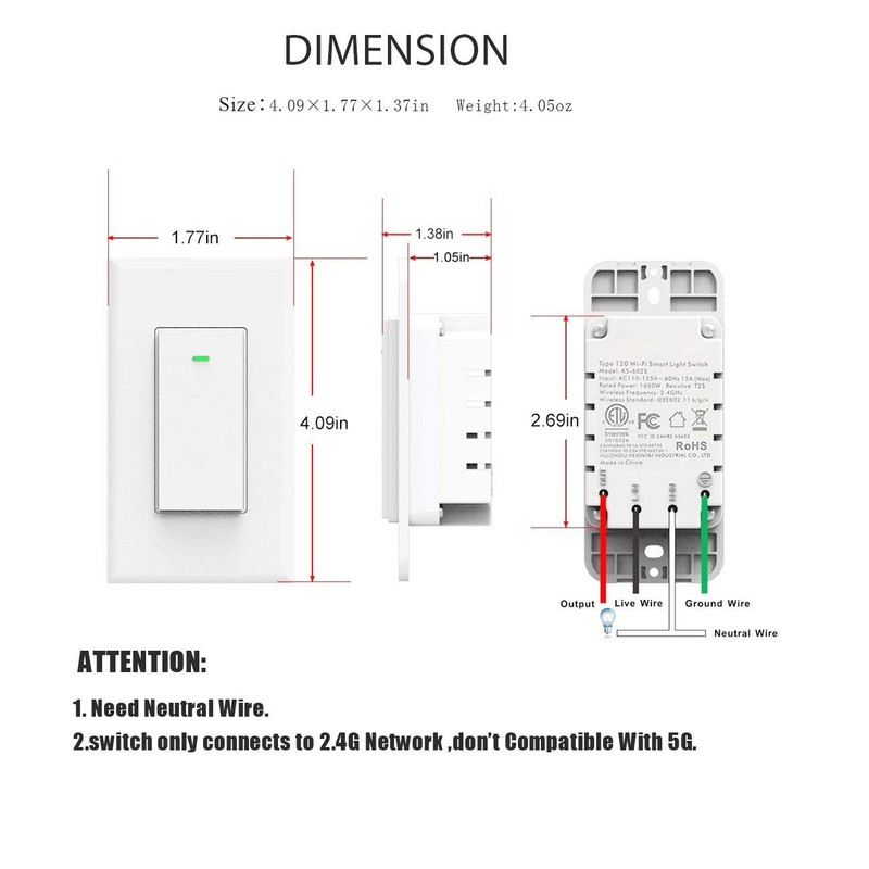 Kkcool Smart Switch, Smart Light Switch Work with Alexa and