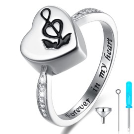 SOLOLIKE Sterling Silver Heart Urn Jewelry Rings for Ashes for Women: Angel Wings with Music Note Cremation Rings Memorial Keepsake Jewelry Finger Ring for Human Ash