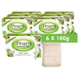 Pears Naturale Aloe Vera Soap Bars 100g 6 Pack + 1x Soap Bag