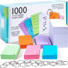 Hapinest 1000 Blank Flash Cards Colored Index Cards 3x5 w/20 Binder Rings, Unruled Unlined Index Cards with Ring, Hole Punched Notecards Flashcards, Color Note Cards for Studying Home Office Supplies