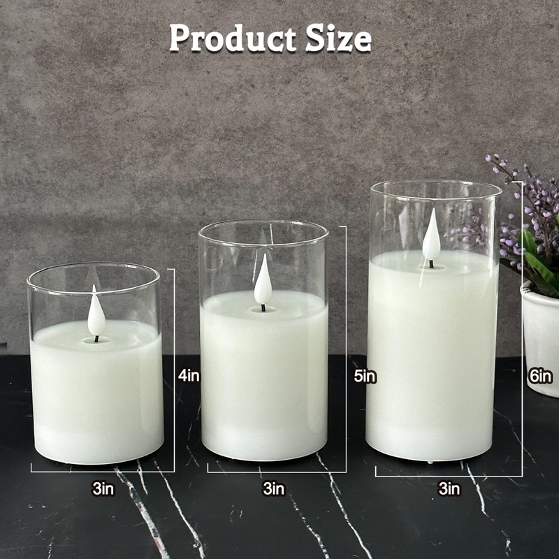 LEDHOLYT Rechargeable Flameless Glass Pillar Candles–Gifts for Women–Set of 3,