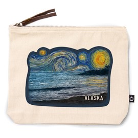 Lantern Press Alaska, Starry Night, Coastline, 100% Cotton Zipper Pouch, Travel Accessory, Go Bag