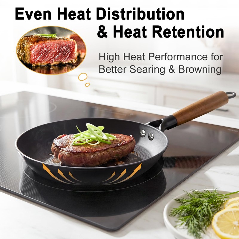 COVORM 8" Lightweight Titanium Enameled Cast Iron Skillet, Hammered Nonstick
