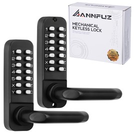 ANNFUZ Mechanical Keyless Entry Door Lock with Keypad,Double-Sided Combination Opening Door Handle,Interior Exterior Push Button Passcode Front Door Lever Set,for Gate,Fence,No Battery(Matte Black)