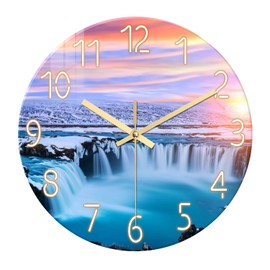 XNM 20 Inch Large Decorative Wall Clocks for Living Room Blue Clock Battery Operated Glass Blue Beach Wall Clock Non Ticking
