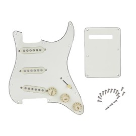 LAMSAM Prewired 6 String Electric Guitar Pickguard Loaded Modern Tone Single Coil Pickups, Pick Guards Wired Alnico 5 SSS Pickup Set Volume Tone Pots 5-way Switch, Backplate Included, Off White