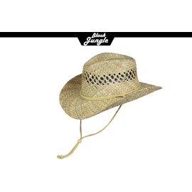 Black Jungle Beach Clayton Straw Hat Natural with Chin Strap Western Hat Cowboy Hat Beach Hat, natural, S - M