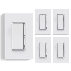 ELEGRP Dimmer Light Switch for 300W Dimmable LED/CFL Lights and 600W INC/HAL Bulbs, Single Pole/3-Way LED Slide Dimmer Light Switch, Wall Plate Included, UL Listed, 5 Pack, White