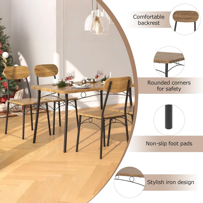 VECELO Kitchen Table Chairs Set for 4, 5 Piece Wood