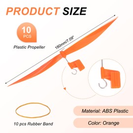 sourcing map Plastic Propeller, Propeller Props Blade with Rubber Band Hooks Helicopter Kit 7" Fold Resistant for STEM Activities Powered Airplanes DIY Science(Orange, Pack of 10)