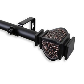 Maykoosh Eclectic Exclusivity Home Decorative Window Double Curtain Rod, Includes - Finials, Brackets, Telescoping Poles, Wall Mounted, Black, 65" Lx4 Wx4 H