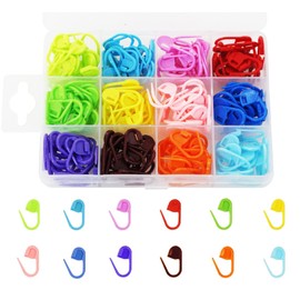 180Pcs Locking Stitch Markers, BetterJonny 12 Colors Knitting Crochet Counter Stitch Needle Clip Knitting Stitch Markers Locking Stitch Marker with Compartment Box for DIY Handicraft Place Buckle Marker