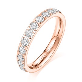 AROWRO 3 mm Women's Titanium Eternity Ring Cubic Zirconia Engagement Anniversary Ring Wedding Ring Size 5 to 10, Titanium