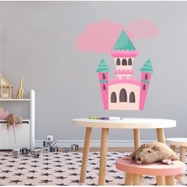 Castle - Home Family Room Multicolored Medieval Castle Décor Sticker Fantasy Fairytale Themed Fortress Design Removable Vinyl Wall Decal - Kids Nursery Bedroom Adhesive Wall Decoration 18" x 20"