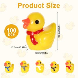 Pack of 100 Small Yellow Ducks, Mini Duck Mini Resin Duck Figures and Scarf, Small Yellow Ducks, Small Ducks Accessories for Crafts, Home Prank Game, Dollhouse, School, Project, Landscape Aquarium