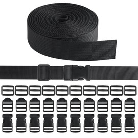 Trukafie Webbing Strap 5 m with 10 Pairs of Buckles, 25 mm Heavy Nylon Webbing and Side Release Buckles Clips Webbing Straps for DIY Crafts Backpack Strapping Bag Luggage Attachment Strap