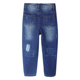CHUMHEY Little Kids Elastic Waist Jeans, Ripped Denim Pants, Blue, 4-5T