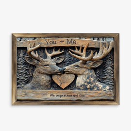 Rustic Long Wooden Framed Art " Carved Deer Heads Wooden Plaque Rustic Decor " Farmhouse Style Wall Decor Sign for Tabletop Or Hanging - Durable Handcrafted Wood Print - Home & Office Decoration