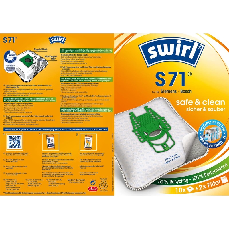 Swirl S 71 EcoPor Staubsaugerbeutel, 10 Beutel