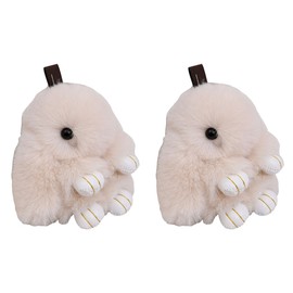 Verve Jelly 2 Pcs Bunny Keyring Cute Pluff Rabbit Keychain Fluffy Pom Pom Lovely Key Chains for Bag Car key Bagpack, Beige