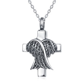 UNY stainless steel memorial pets Ash Keepsake pendant unique angel wing cross urn cremation pendants