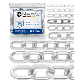 NietFullThings Stainless Steel Chain - V4A - Short Links - Many Lengths and Diameters - DIN 5685 - DIN 766 - Stainless Steel - Niro - Link Chain - Anchor Chain - Barrier Chain - Buoy Chain - Sold by the Metre, multicolour