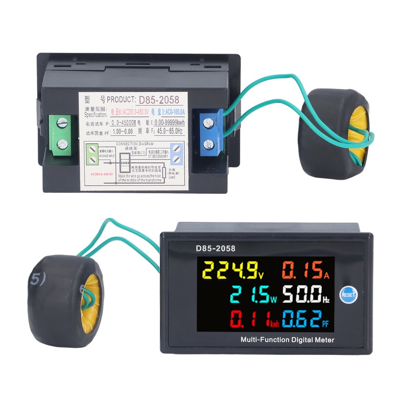 Power Monitor Single Phase LCD Digital Display Voltage Current Meter