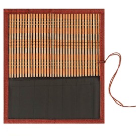 Brush Scrolls Calligraphy Brush Case Handwoven Brush Roll with Pocket Compact Bamboo Vintage Style for Carrying Storage Brown, retro