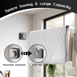 Retractable Clothesline Indoor, Non-Sagging Outdoor Clothes Line retracting,13.7 Ft Heavy-Duty Clothes Drying Laundry Line,Wall Mounted Stainless Steel Line (Grey)