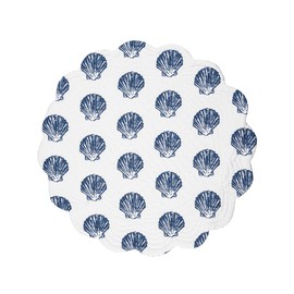 C&F Home Reef Shores Round Placemats Set of 6 Circular Blue & White Seaside Pattern Coastal Nautical Cotton Reversible 17" Blue
