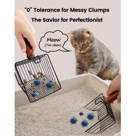 Morrean Large Metal Cat Litter Scoop, Stainless Steel Litter Scooper, Kitty Poop Scooper with Wooden Handle, Fast Sifting & Fine Sifting, Heavy Duty Deep Shovel - Black