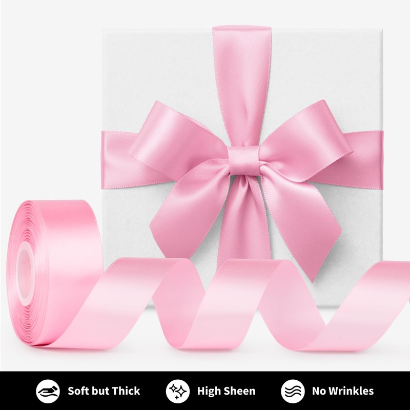 Mauproy 1-1/2 Inch Wide Pink Satin Ribbon, 50 Yards Solid