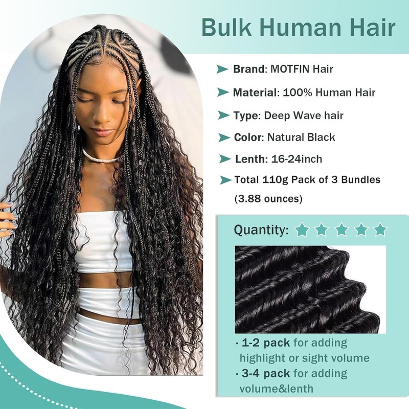 Human Braiding Hair for Boho Braids Human 110g 20 Inch