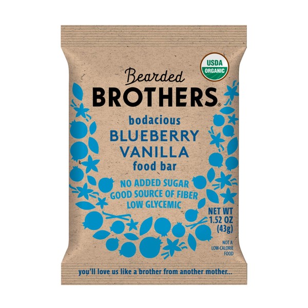 Bearded Brothers Vegan Organic Food Bar | Gluten Free, Paleo and Whole 30 | Soy Free, Non GMO, Low Glycemic, No Sugar Added, Packed with Protein, Fiber + Whole Foods | Blueberry Vanilla | 12 Pack