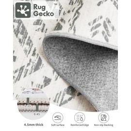 Miukiki 2x3 Area Rug for Living Room Moroccan Washable Rugs Non Slip Indoor Floor Carpet Foldable Large Soft Area Rug for Dining Room Bedroom with Low Pile(Grey,2'x3')