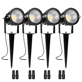 Low Voltage Landscape Lights, 10W 12/24V 2700K Warm White Landscape Lighting, IP65 Waterproof Outdoor LED Spotlight for Garden Yard Tree, 4 Pack with Connectors