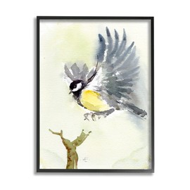 Stupell Industries Yellow Belly Bird Spread Wings Over Tree Branch, Designed by Verbrugge Watercolor Black Framed Wall Art, 11 x 14