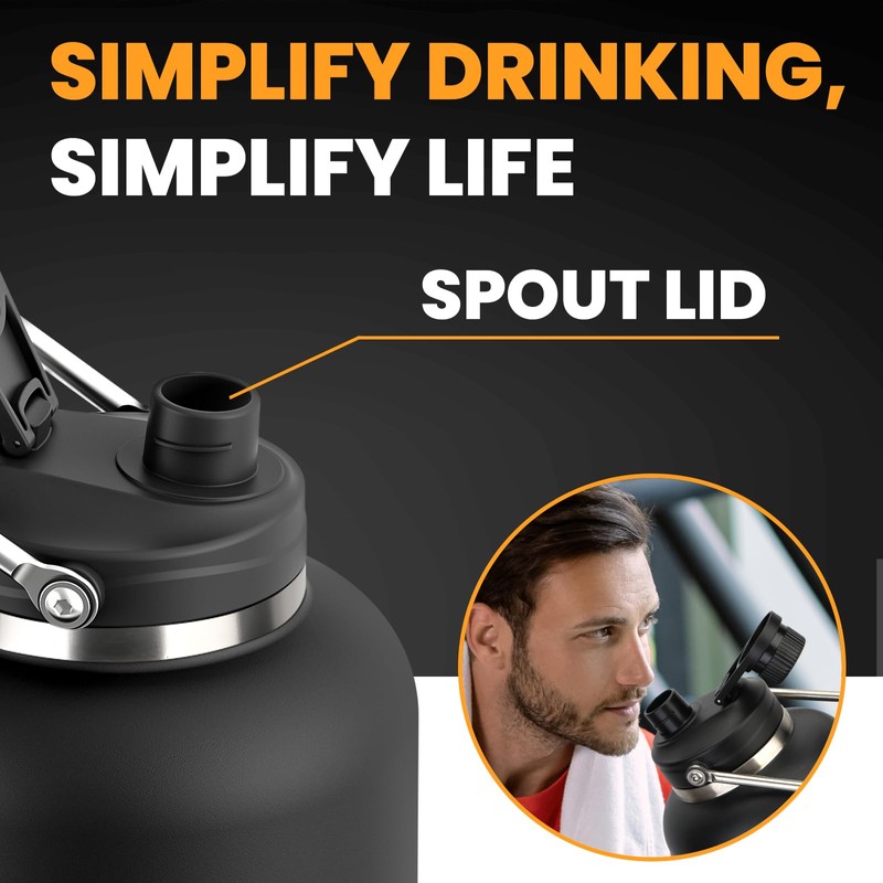 Luxgola 128 oz Insulated Water Bottle with Spout Lid and