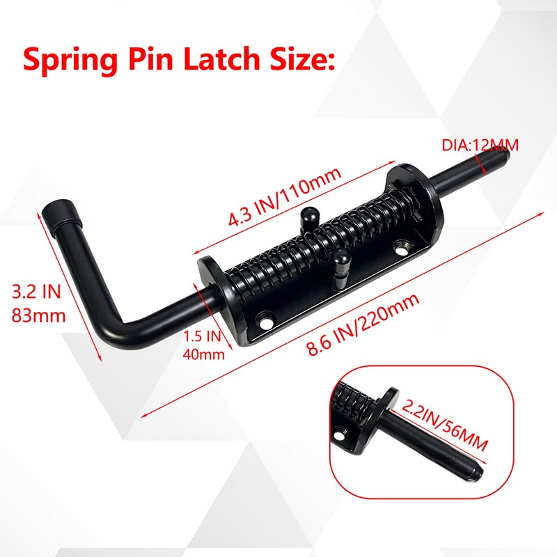 Aiwaiufu 8.5inch Black Heavy Duty Spring Loaded Latch Pin, Galvanized