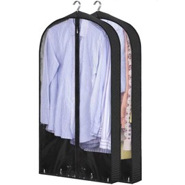 Braozaiw Suit bag,152 x 60Cm Dustproof Garment bag Waterproof Dress bag with Zip,Translucent Moth Proof Clothes bag ForTravel,Wardrobe,storage Suitable for Suit, Coat, Jackets,2Pcs Black (Black 2 Pcs)