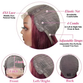 Jinhongze Burgundy Bob Wig Human Hair 4x4 Lace Front Wigs Human Hair 99J Bob Wig Human Hair for Black Woman Glueless Bob Wigs Human Hair Pre Plucked 150% Straight Bob Wigs Human Hair 10 Inch