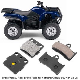 Brake Pad, 6Pcs Front & Rear Brake Pads for Yamaha Grizzly 660 4x4 YFM660F 02-08