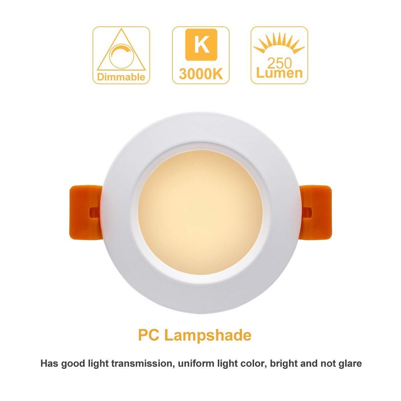 YGS-Tech 2 Inch LED Downlight Dimmable, 3W(35W Halogen Equivalent), 3000K