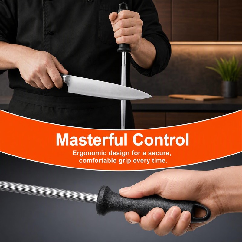 Honing Steel 31.5cm, Stainless Steel Sharpening Rod with Non-Slip Handle