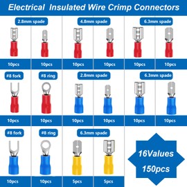 smseace 22-10AWG Wire Crimp Connectors 2.8mm/4.8mm/6.3mm Male and Female Connector kit Insulated Wire Spade/Fork/Ring Electrical Speaker Connector