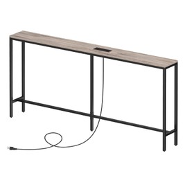 MAHANCRIS Skinny Console Table with Power Outlets, 63" Narrow Sofa Table, Behind Couch Table with Charging Station, Sofa Hallway Table for Plants, Living Room CTHG165E01