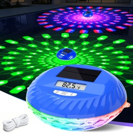 LanPool Solar Floating Pool Lights with Digital Pool Thermometer,Solar Powered Pool Lights that Float,IP68 Waterproof Floating Solar Light for Swimming Pool Lighting with 7 Dynamic Lighting Effect-1PC
