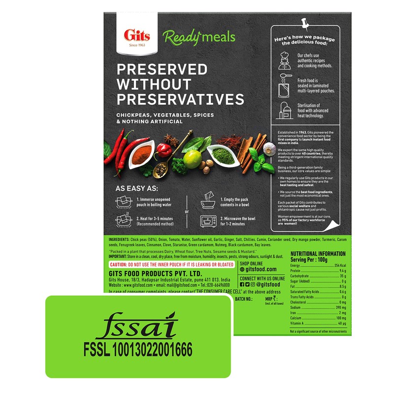 Gits Ready to Eat Chana Masala 1200 g (Pack of